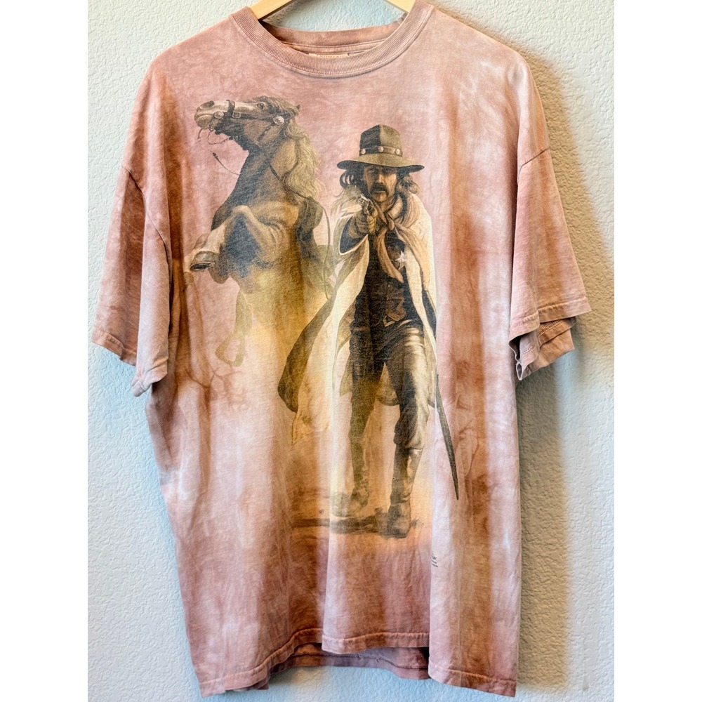 The Mountain T-Shirt Western Cowboy Outlaw Graphic Mens XL Brown Tie Dye Cotton